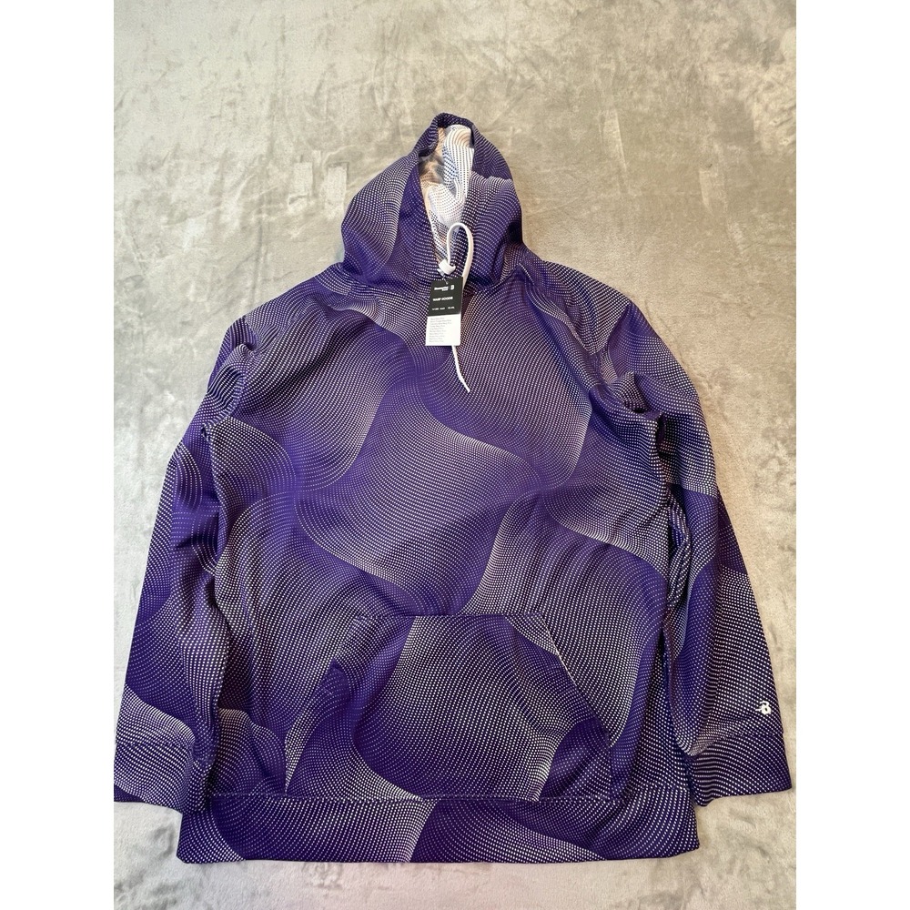 Badger Sport Mens Large Purple Warp Print Hoodie Performance Pullover NWT